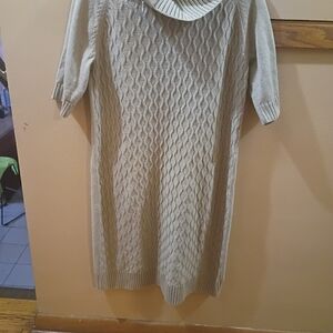 LG Beige Cable-Knit Cowl Neck Sweater Dress